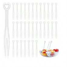 100pc Plastic Fruit Cake Forks, 100 Pieces, Transparent Heart-Shaped, Mini, Lightweight, Luxury Cocktail Forks, Decorative, For Appetizers, Desserts, Cheese, And Food Picks - White - View 1