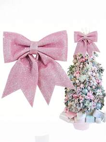 2pcs Shiny Sequin Bow, Pink Shiny Bow, Suitable For Gift Wrapping, Christmas, Wedding, Valentine's Day Decoration, Indoor Decoration, Bouquet Packaging, Party Supplies, Valentine's Day Decoration, Valentine's Day Gift, Restaurant Decoration, Hotel Decoration, Bedroom Decoration, Living Room Decoration - Pink - View 1