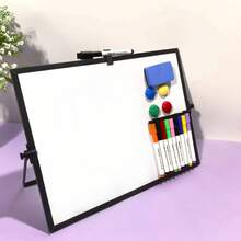 双面磁性白板画架 - 适用于办公室会议、课堂教学、家庭学习和厨房备忘录的干擦白板，便携式桌面白板，配有马克笔 - 彩色 - 查看 11