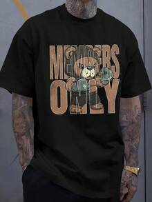 Men's Vintage "Members Only" Punch Bear Boxing Graphic T-Shirt - Loose Fit Streetwear Summer Tee With Retro Print, Short Sleeve Round Neck Casual Shirt - 白色 - 查看 1