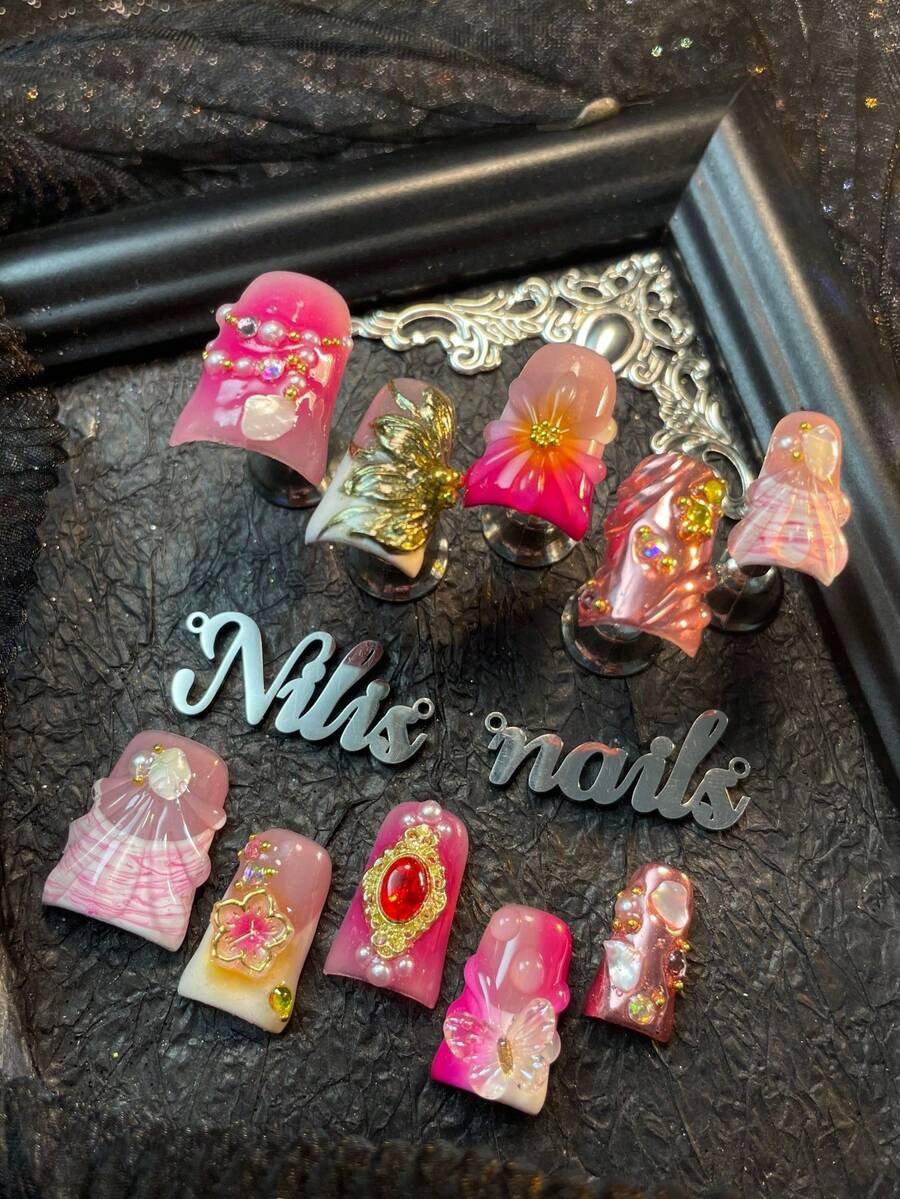 10 piezas de uñas postizas cortas de pato cubiertas a mano, uñas rosas, estilo francés blanco y rosa, set de arte de uñas estilo Y2K, adecuado para que las mujeres lo usen a diario en fiestas y el Día de San Valentín (incluye: un trozo de pegamento de gelatina y una tira de fricción)