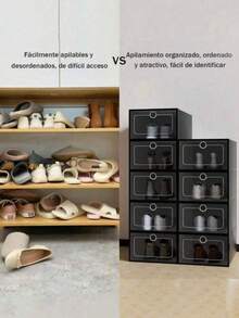 3/6/12 Piezas Cajas Organizadoras Apilables Para Zapatos,Zapatera Organizador Armable Apilable Tenis Tacones Botas - Blanco y Negro - Ver 3