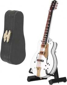 Miniatura de Guitarra Decorativa Blanca con Soporte y Estuche, Réplica Musical para Casa de Muñecas, Adorno para el Hogar - 1 - Ver 8