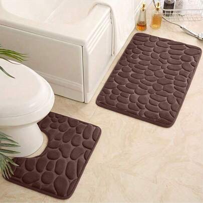 1pc/2pcs Simple Solid Color Stone Pattern Absorbent Anti-Skid Bath Mat, Bathroom Mat Home Bathroom Decor Bath Rug Floor Carpet Outdoor Rug Door Mat Fall Decor Bathroom Accessories Back To School Entryway Decor