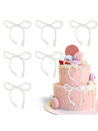 10个珍珠蝴蝶结蛋糕装饰，波点蝴蝶结，珍珠蝴蝶结圣诞装饰，蝴蝶结圣诞树装饰，白色仿珍珠蝴蝶结纸杯蛋糕装饰，适用于派对、婚礼、生日、情人节