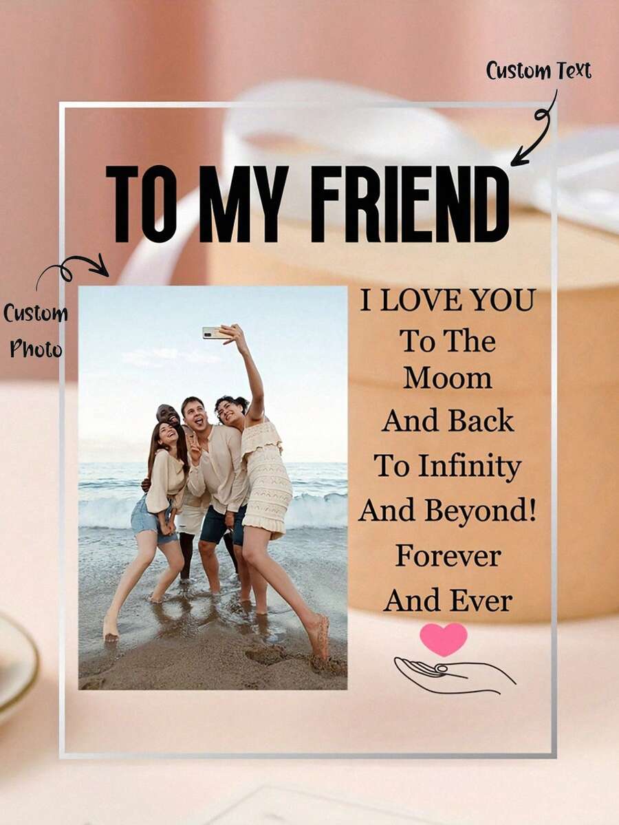 [2D Flat] Customize Acrylic Song Block Plaque With Custom Photo & Text - "To My Friend, I Love You To The Moon And Back" - Durable Acrylic Sign For Birthday & Friendship Celebrations, Birthday Gift|Customizable Acrylic Sign|Durable Acrylic Sign