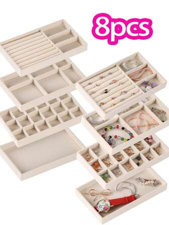 9-1 pieza Bandeja de joyería de terciopelo, plato de almacenamiento multifuncional, joyero, joyero de cajón, bandeja de exhibición, caja de almacenamiento, caja con tapa abatible, fácil de categorizar, ahorro de espacio, divisor extraíble, adecuado para tocador, cajón, baño, dormitorio, sala de estar, viaje, escritorio, estantería, adecuado para interiores, hogar, fiesta, bola, oficina, regalo del Día de la Madre, regalo para amigos, novia, familia, maestros, colegas, regalo de Halloween, regalo de Navidad