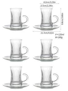 1 Set, Turkish Tea Cup And Saucer Set, Middle Eastern Retro Glass Tea Cups And Coffee Cups, Includes 6 Cups And 6 Saucers, Slim Waist Design With Thick Bottom To Prevent Tea From Getting Cold, Suitable For 6 People - Transparent - View 14