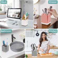 Toothbrush Holder Toothpaste Organizer Drainage Bathroom Vanity, Detachable Anti - Slip Brushed Nickel Toothpaste Storage Caddy 3 Slots With Drainage Holes Brush Stand - Bạc đánh bóng - Xem 7