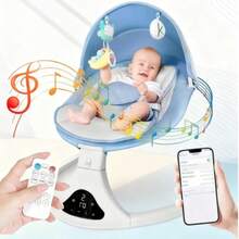 Smart Bluetooth Baby Swing With Remote Control - 5 Speed Gentle Sway| Portable Infant Swing With Machine-Washable Seat (0-12M, 6-20lbs) - Blue - View 10