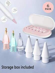 6支装 Apple Pencil 笔尖，兼容 Apple Pencil 笔尖及笔盒，笔尖纤细，精准控制，不易磨损，金属笔尖，兼容 Apple Pencil 第一代/第二代/USB-C/iPad Pro，针状笔尖，带笔盒，iPad Pro 笔套装，圣诞节、家人、朋友、生日、节日最佳礼物，笔配件