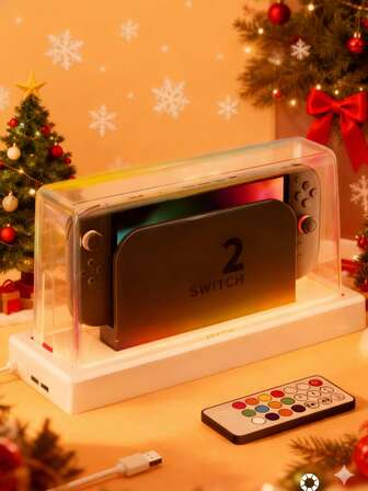 2025新款Switch 2游戏底座，带防尘罩，兼容Switch 2底座，通用防刮防震保护壳，游戏机配件，DIY展示盒，透明亚克力保护盖，底座套装
