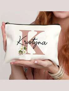 [Sac de maquillage personnalisable] Sac de maquillage en polyester léger et pliable avec motif floral | Pochette de cosmétiques personnalisable pour le voyage, organisateur de toilette avec fermeture éclair, lavable en machine, résistant à la décoloration - idéal pour le cadeau de enterrement de vie de jeune fille, sac de maquillage de voyage, accessoires de beauté de Noël, ère girly, organisateur d'accessoires - Multicolore - Voir 16