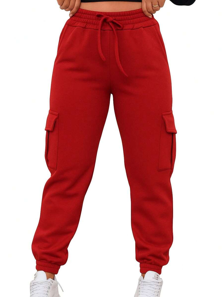 Premium Simple Casual Flannel Cargo Jogger Pants For Daily Holidays, Birthday Parties, And Evenings 2025 - Đỏ - Xem 1