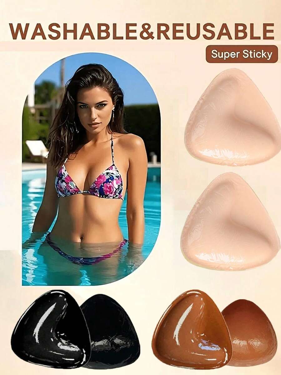 1 Pair Reusable Double-Sided Adhesive Bra Pads, Sticky Bra Inserts, Sticky Thickened Enhancing Bra Pads Set, Sticky Bust Enhancer, Reusable Bra Pads, Swimwear Invisible Thickened Bra Pads, Waterproof, Premium Double-Sided Adhesive Bra Pads - Ultimate Reusable Bust Enhancer Suitable For Swimwear And Swimsuits | Waterproof Thickened Bra Pads, Invisible Sticky Bra Inserts, Enhance Cleavage (Apricot, Black, Coffee A-D Cup)