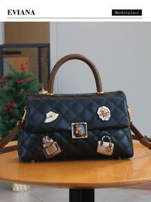 时尚新款黑色菱形徽章小方包，2025新款高端手提包，高端奢华大容量时尚单肩斜挎包 - 彩色 - 查看 2