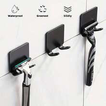 1pc Non-Punching Hook Shaver Holder, Men's Shaver Storage Hook, Wall Shelf Bathroom Hook And Shaver Holder Wall Kitchen Supplies, Household Hook - Black - View 9