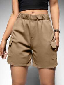 1 chiếc quần short cargo thể thao ngoài trời thường ngày cho bé gái tuổi teen, mùa hè - Màu Khaki - Xem 2