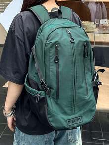 1pc Contrast Color Anti-Theft Large Capacity Casual Fashion Backpack With Waist Strap, Suitable For Men And Women, School, Work, Travel, Commuting, Short Trip