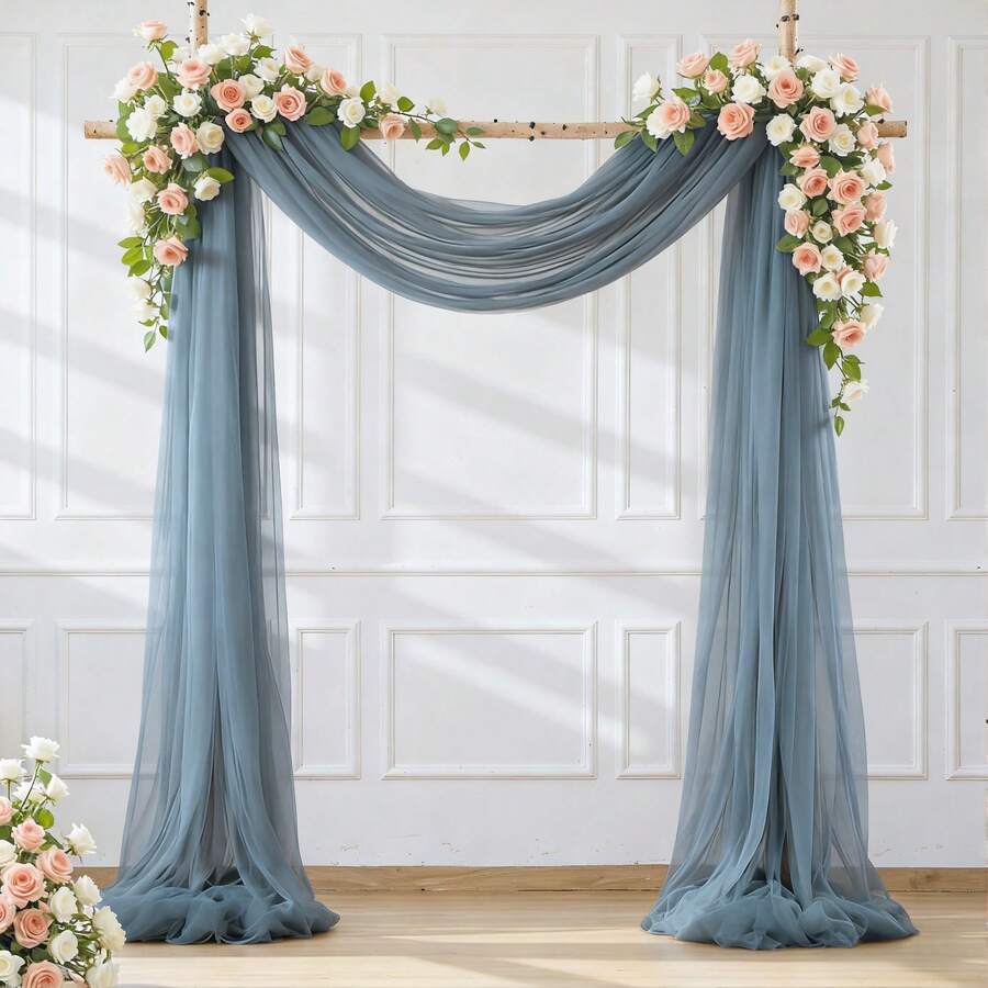 1件灰蓝色婚礼拱门布料，尺寸75厘米/160厘米 x 600厘米/800厘米，薄纱帘，适用于婚礼仪式、派对天花板装饰