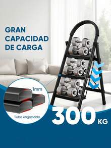 Escalera De Acero Tubular Tipo Tijera Plegable 3 Escalones - Todo negro - Ver 2