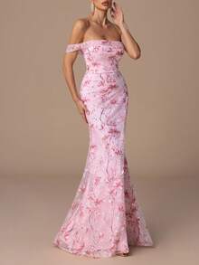 优雅的无肩带晚礼服，后背系带设计，高开衩剪裁，鱼尾裙摆，尽显曼妙身姿——完美适用于盛大晚宴、正式晚宴、舞会、正式招待会、奢华婚礼庆典以及新年礼服。 - 粉色 - 查看 1