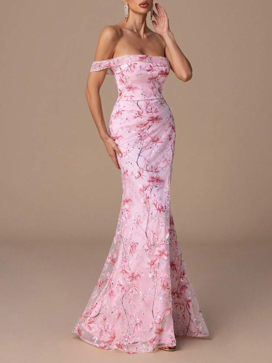 优雅的无肩带晚礼服，后背系带设计，高开衩剪裁，鱼尾裙摆，尽显曼妙身姿——完美适用于盛大晚宴、正式晚宴、舞会、正式招待会、奢华婚礼庆典以及新年礼服。 - 粉色 - 查看 1