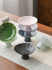 1pc High Foot Ceramic Fruit Plate, Suitable For Party, Hotel Lobby, Home Hospitality, Fruit, Cookies, Appetizer Serving Tray - Multicolor - View 7