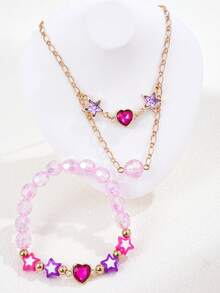 2件套心形星形吊坠项链和串珠手链首饰套装，送给女孩的礼物 - 均碼 - 查看 7