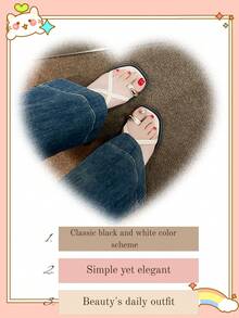 女士平底凉鞋，新款时尚黑白简约女士凉鞋（鞋码偏小两码），百搭柔软舒适女士凉鞋，夏季休闲可调节搭扣平底凉鞋，适合女孩户外购物度假沙滩穿着的平底女鞋，黑白配色，女士拖鞋，女士夏季凉鞋，轻便拖鞋，塑料拖鞋 - 黑與白 - 查看 5