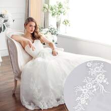 优雅象牙白色重磅刺绣闪光指甲珠蕾丝贴片贴花适用于婚纱面纱服装 DIY 装饰