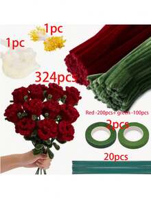 400/525pcs Floral Craft Supplies, Bulk Chenille Stems, Craft Set For DIY Flower Bouquet Packaging Party Decoration (Pink)