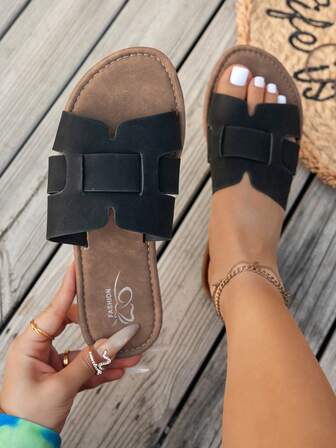 Women's Fashion PU Leather Criss-Cross Strap Slippers, Suitable For Beach, Home, Party, Summer New Arrival