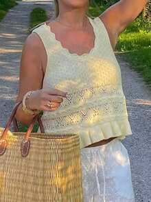 Plus Size Casual Solid Color Knit Vest Summer - Yellow - View 9