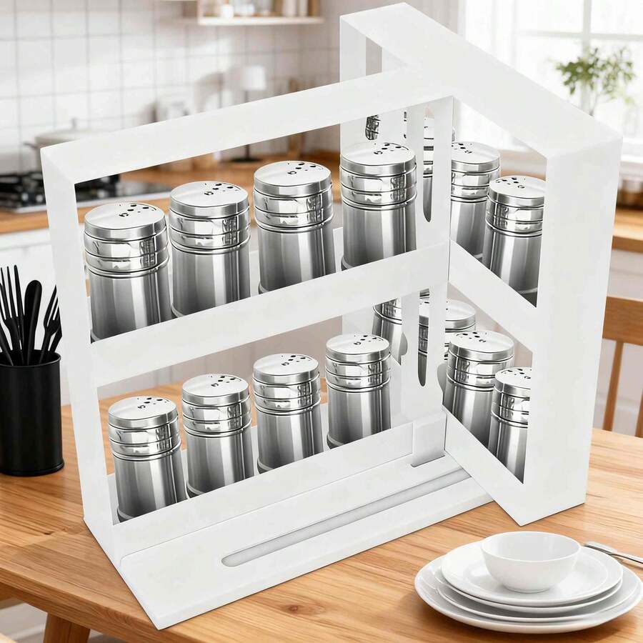 1 Large-Capacity Kitchen Storage Rack - 2-Tier Rotating Spice Rack, Suitable For Countertop And Cabinets, Multi-Functional Pull-Out Storage Rack