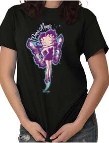 Retro Cartoon Fairy Pure Magic Womens Graphic Crewneck T Shirt Tee - 黑色 - 查看 1