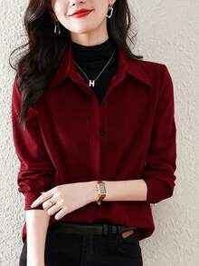 优雅加厚衬衫，女士磨毛休闲外套叠穿上衣，春秋季