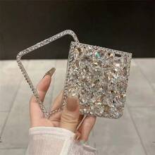 Sequins, Diamond New Luxury High-End Bling Folding Phone Case With Chain, Compatible With Samsung Galaxy Z Flip3 5G/Galaxy Z Flip 4 5G/Galaxy Z Flip 5 5G/Galaxy Z Flip 6 5G/Galaxy Z Flip 7 5G Fashionable Folding Phone Case - Multicolor - View 3