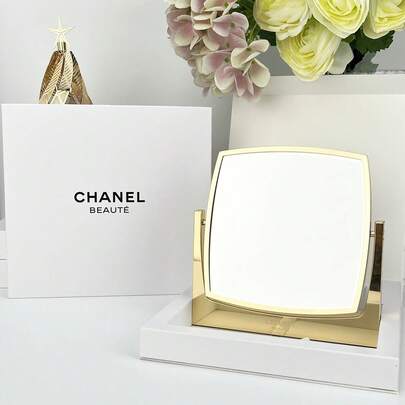 CHANEL Espejo de maquillaje doble cara, espejo cosmético de marca, adecuado como regalo de Navidad, Día de San Valentín, cumpleaños, etc.
