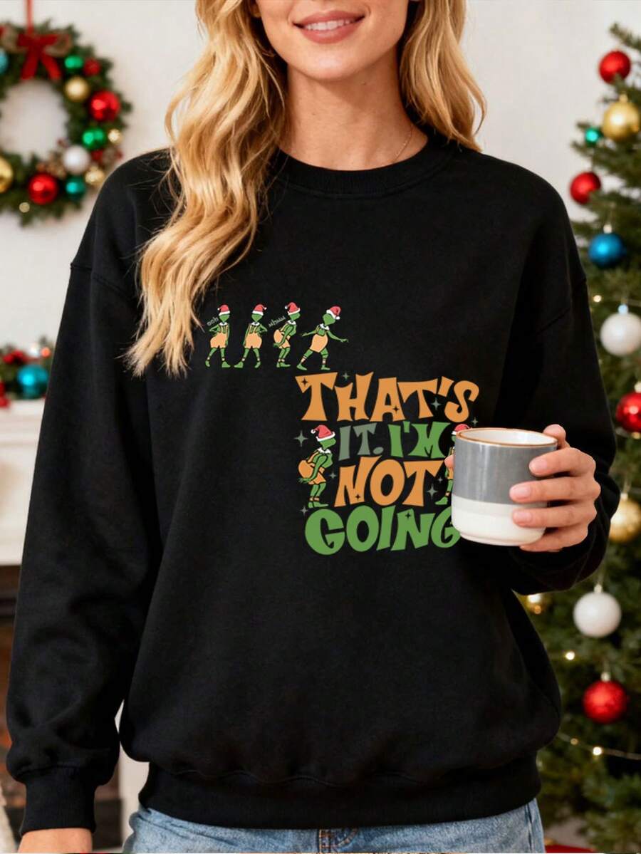 Playera con estampado de tortugas navideñas, sudadera para mujer, ideal para fiestas de Navidad, regalo para ella, estilo divertido y festivo, cómoda y cálida para ocasiones casuales - Negro - Ver 1