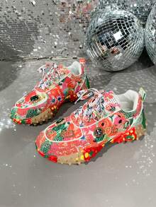 2026 Zapatillas de mujer con rhinestones para primavera, zapatos casuales transpirables con cristales, zapatos de fiesta con suela gruesa y de moda