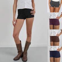 Womens Dots Print Micro Shorts Casual Elastic Waist Slim Fit Booty Shorts Streetwear Shorts - 黑色小波點 - 查看 10
