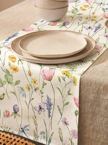 1pc Floral Pattern Printed Table Runner, 4pcs Spring Floral Printed Placemats, Suitable For Holidays, Parties, Birthdays, Dinners, Kitchen & Dining Room Table Decor, All Season Home & Living Decor - Multicolor - View 11