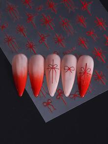 4 pezzi Adesivi per unghie natalizi e invernali, con fiocchi rossi, nastri, fiocchi di neve, omini di pan di zenzero, stelle e pois. Decorazioni per unghie 3D autoadesive fai-da-te, design cromato per manicure - Multicolore - Visualizzare 9