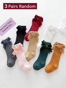 1双/2双圣诞红色袜子，新款女童蝴蝶结中筒袜，西班牙天鹅绒大蝴蝶结过膝袜，深红色公主袜，适合作为圣诞礼物和秋冬季穿着 - 紅色 - 查看 27