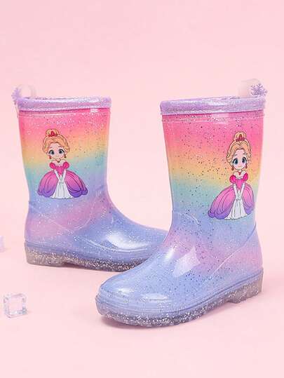 Giày bốt đi mưa công chúa cho trẻ em, chống trượt, chống thấm nước, dễ thương & đa năng, sáng bóng