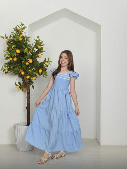 Vestido Longo infantil juvenil estampado Regata alça Babadinho 3 marias Rendado Liso