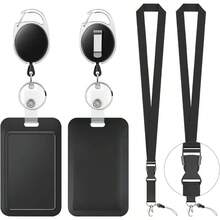 2 Piezas Porta Gafete Hombres y Mujeres, Porta Credencial Vertical, Con Mosquetn Retrctil y Lanyard Desmontable, Porta Credenciales para Tarjetas de Identificacin, Tarjetas de Acceso y Pases. - Negro - Ver 2
