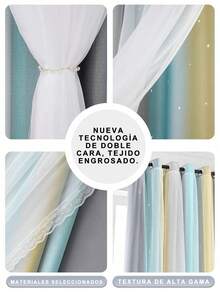 1/2pcs 132/160/214cm Estrella Cortinas,Cortinas de Dormitorio con Paneles Draperie de Doble Capa Colorida, Cortinas opacas con diseño de arcoíris degradado, dormitorio, sala de estar, oscurecimiento a rayas, doble capa, con corte de estrella, decoración del hogar, cortinas de ventana con ojales degradados,Antifrío, Cortinas Opacas de Estrellas para Salón, Decoración,Insonorización, aislamiento térmico Artículos para Ventanas / Cortinas - Brote Verde - Ver 10