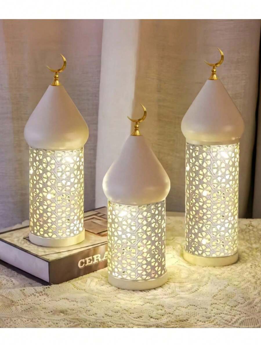 LED Decorative Lantern, Battery-Powered (Batteries Not Included), Exquisite Openwork Design, Home Decor, Ideal For Parties, Weddings, Indoor/Outdoor Decor, Bedroom, Living Room Decor - 彩色 - 查看 1